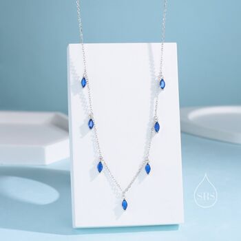 Sapphire Blue Cz Marquise Pendant Necklace, 7 of 11