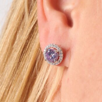 Sterling Silver Lavender Halo Radiance Sparkling Stud Earrings, 3 of 8