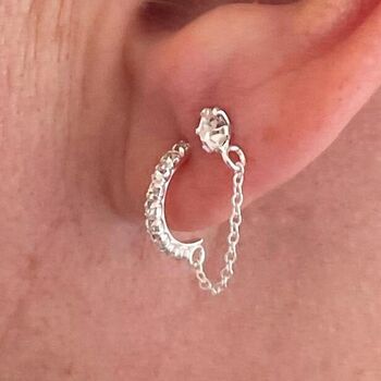 Double Piercing Hoop Stud Chain Earrings Sterling Silver, 2 of 4