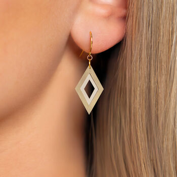 Pearlescent Taupe And Cream Diamond Shaped Layered Earrings • Gold Plated Sterling Silver Hooks, 2 of 8