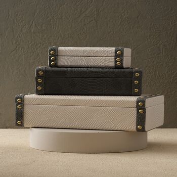 Handmade Neutral Leather Box Set With Gold Rivet Detail, 7 of 7