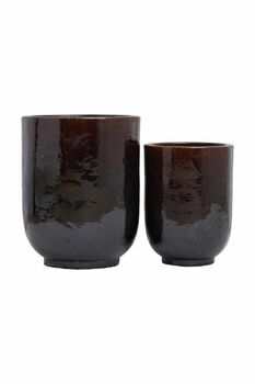 Set Of Two Brown Glazed Planters, 2 of 3