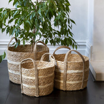 Neutral Straw And Corn Basket With Handles, 3 of 3