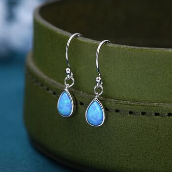 Blue Opal Droplet Drop Hook Earrings In Sterling Silver, 3 of 12
