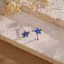 Sterling Silver Blue Cz Flower Internally Threaded Flat Back Earrings, thumbnail 7 of 11