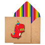 Handmade Red Dinosaur Personalised Birthday Card, thumbnail 1 of 5