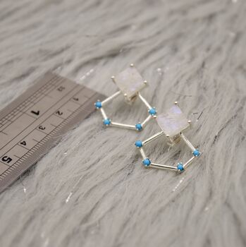 Raw Moonstone, Turquoise Sterling Silver Earrings, 6 of 7