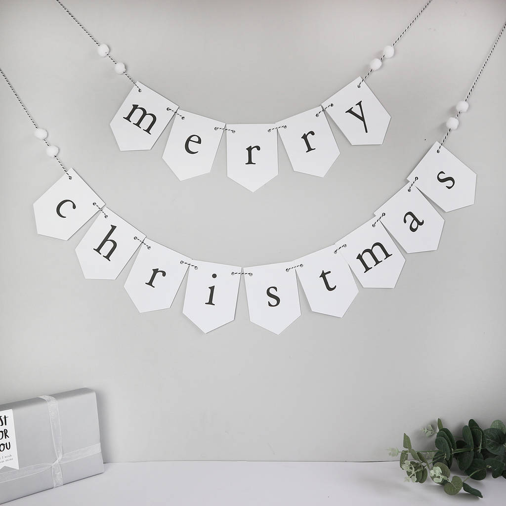 merry christmas bunting with pom poms by paper and wool ...