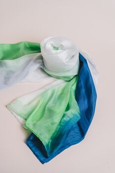 100% Mulberry Silk Scarf, Ombre Blue Green White, 5 of 5