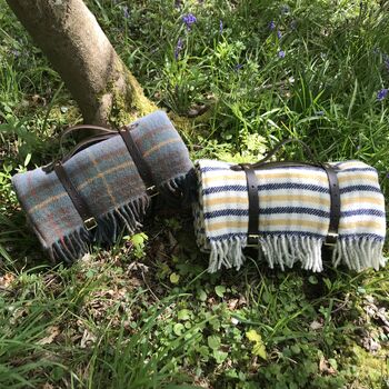Tartan Picnic Blanket With Leather Straps, 7 of 8