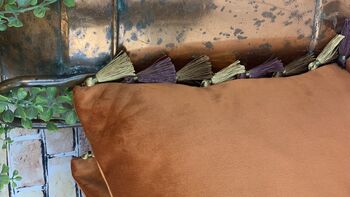 Velvet Copper Tassel Cushion, 6 of 10
