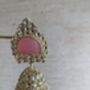 Pink Gold Kundan Jhumki Indian Earrings, thumbnail 4 of 7
