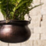 Hammered Copper Hanging Planter – Brass Chain, 17cm, thumbnail 2 of 8