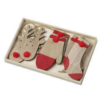 Wooden Reindeer And Stockings Decoration Set, 2 of 2