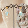 Aquamarine And Pearl Matt Gold Stud Drop Earrings, thumbnail 5 of 10