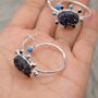Black Onyx, Agate, Turquoise, Sterling Silver Hoop Earrings, thumbnail 8 of 8