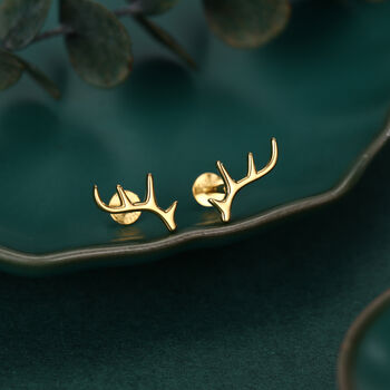 Sterling Silver Antler 16 G Internally Threaded Flat Back Earrings, 6 of 12