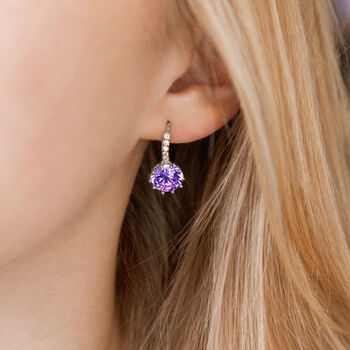 Purple Crystal Drop Huggie Statement Earrings, 2 of 3