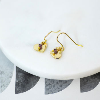 Gold Plated Heart Birthstone Charm Earrings, 3 of 8