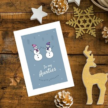 'To My Aunties' Christmas Greetings Card Snowmen Design, 8 of 10