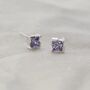 Sterling Silver Princess Cut Birthstone Earrings June Alexandrite, thumbnail 1 of 5