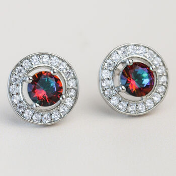 Silver Colour Colourful Crystal Circle Stud Earrings, 3 of 3