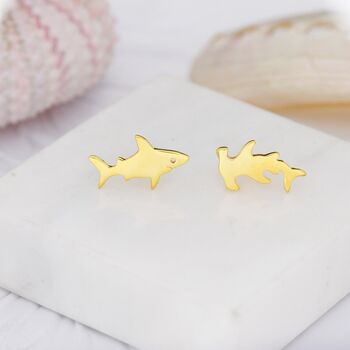 Sterling Silver Shark Stud Earrings, 7 of 12