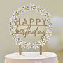 Wooden Happy Birthday Cake Topper With Daisies, thumbnail 1 of 2