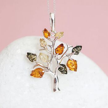 Sterling Silver Baltic Amber Tree Of Life Necklace, 2 of 12