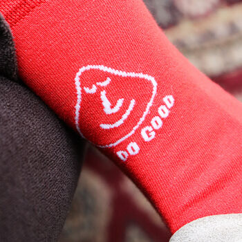 'Do Good' Red Smiley Face Unisex Bamboo Socks, 4 of 4