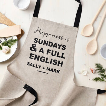 Personalised ‘Happiness Is’ Luxury Linen Apron, 4 of 5