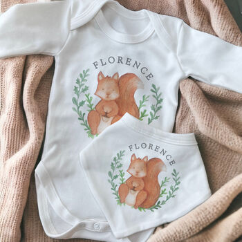 Squirrel Wreath Personalised Baby Outfit, 3 of 5