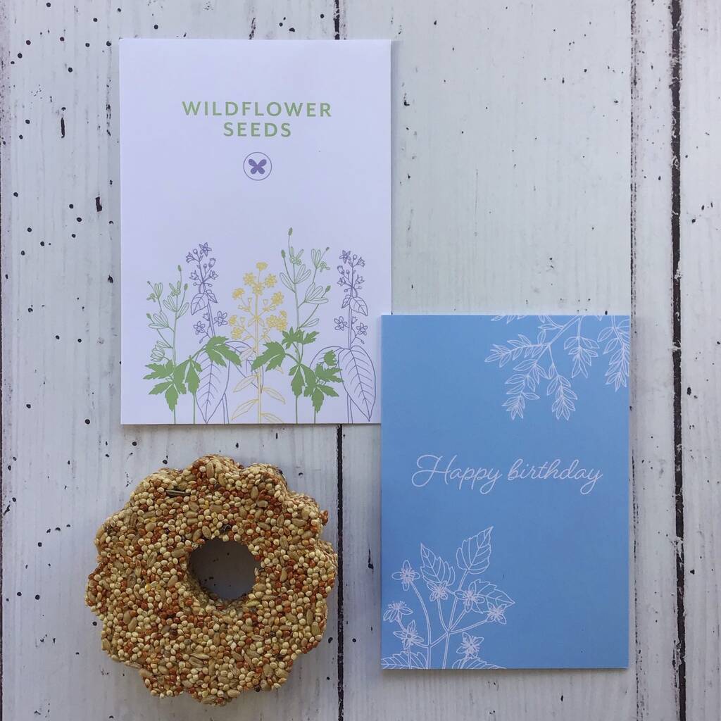 Happy Birthday Card, Wildflowers And Bird Seed Cake By ...