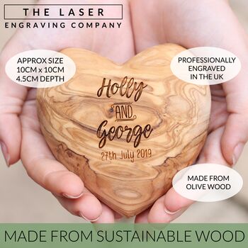 Personalised Olive Wood Valentine Anniversary Heart, 4 of 11