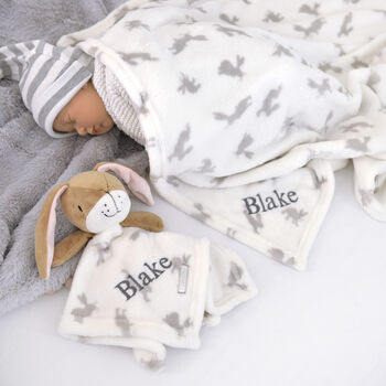 Personalised Unisex Bunny Comforter And Blanket Set, 3 of 6