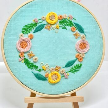 Turquoise Floral Wreath Embroidery Kit, 3 of 11