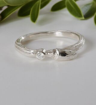 Silver Willow Bud Gemstone Twig Ring, 2 of 6