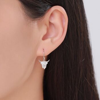 Highland Cow Drop Dangling Earrings In Sterling Silver, 3 of 11