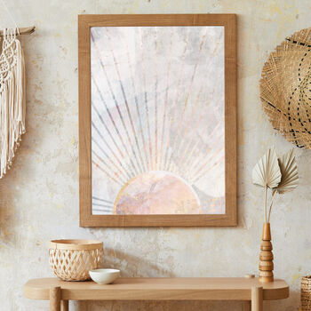 Boho Sun Rising Grey Beige Marble Wall Art Print, 2 of 5