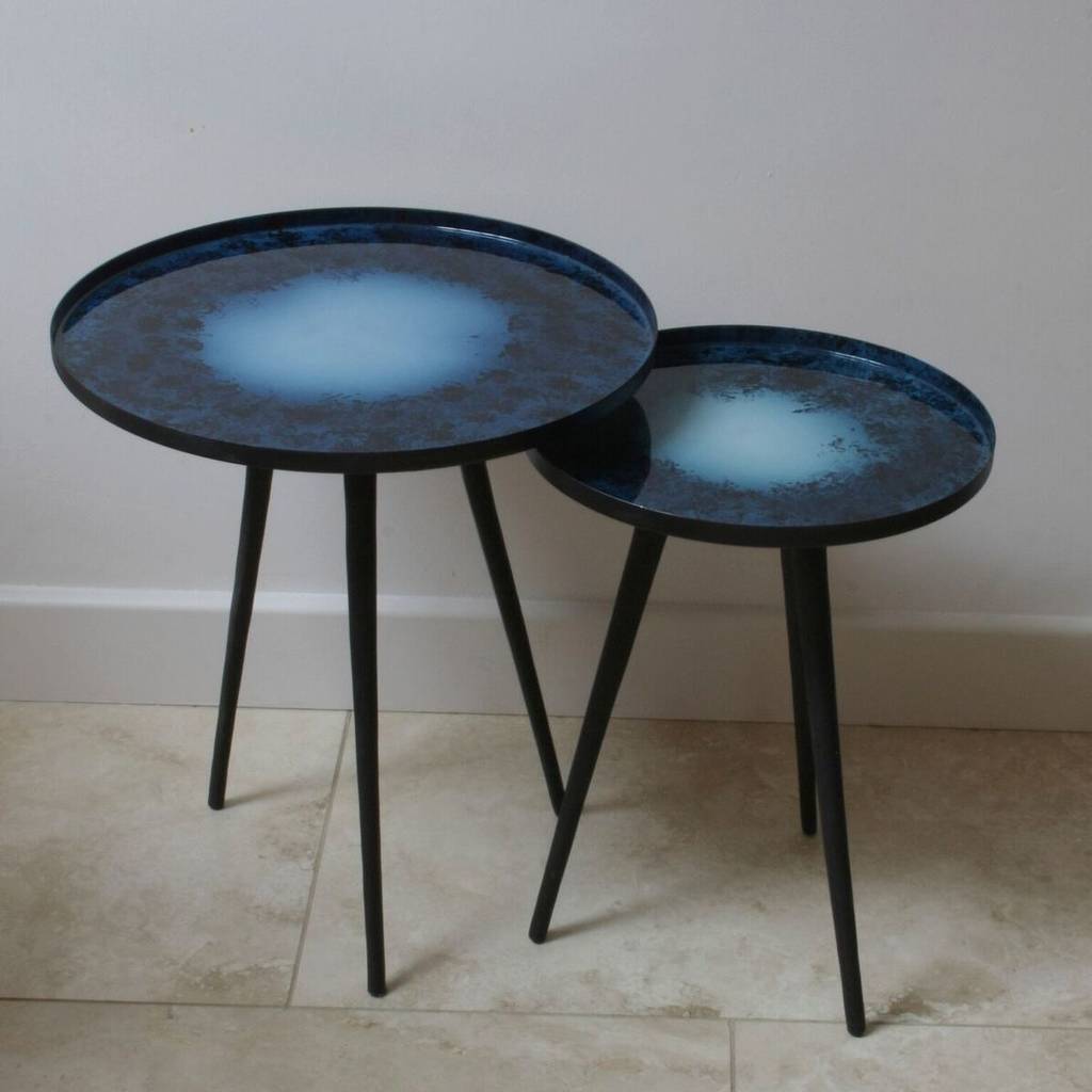 deep sea blue enamel oil drop effect tables by ella james ...