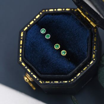Extra Tiny 2mm Emerald Green Cz Stud Earrings, 3 of 12