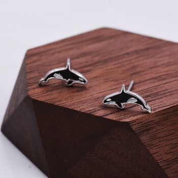 Killer Whale Stud Earrings In Sterling Silver, 4 of 12