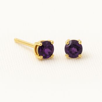 9ct Gold February Amethyst Birthstone Stud Earrings, 3 of 4
