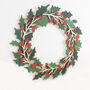 Hand Painted Holly And Red Berry Wooden Christmas Wreath, thumbnail 2 of 4