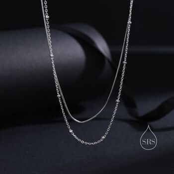 Double Layer Necklace With Satellite And Snake Chain, 2 of 11