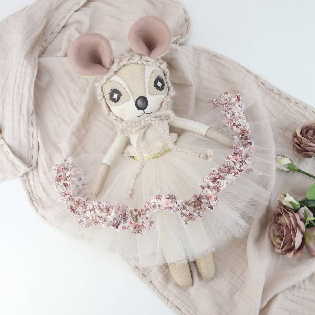 Handmade Heirloom Linen Dormouse Doll Liberty Print By Thicket & Thimble