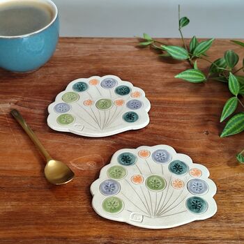 Cow Parsley Wildflower Shaped Handmade Ceramic Coasters, 4 of 6