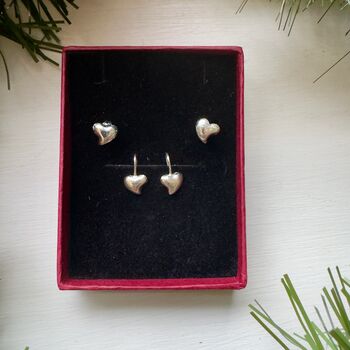 Heart Earrings Two Pairs Stud And Drop Sterling Silver, 5 of 5