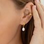 Hexagonal Pearl Drop Huggie Hoop Earrings, thumbnail 1 of 4