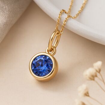 Personalised Gold Plated Sterling Silver September Birthstone Sapphire Pendant Necklace, 2 of 9